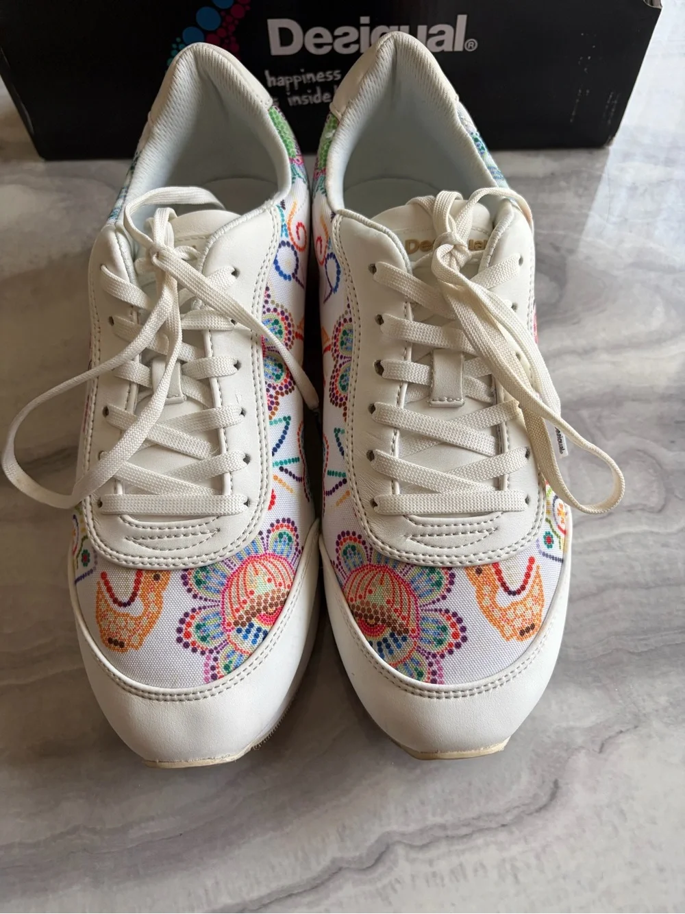 Desigual White Embroidered Sneakers